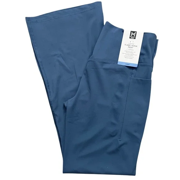 New Member's Mark Flare Yoga Pant Women Large Blue High Rise Crossover Pockets - Picture 10 of 16